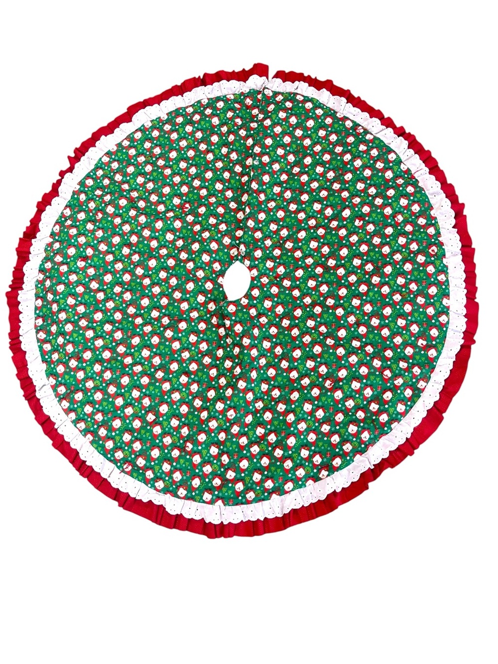 Vintage Handmade Reversible Holiday Green and Red Christmas Tree Skirt
